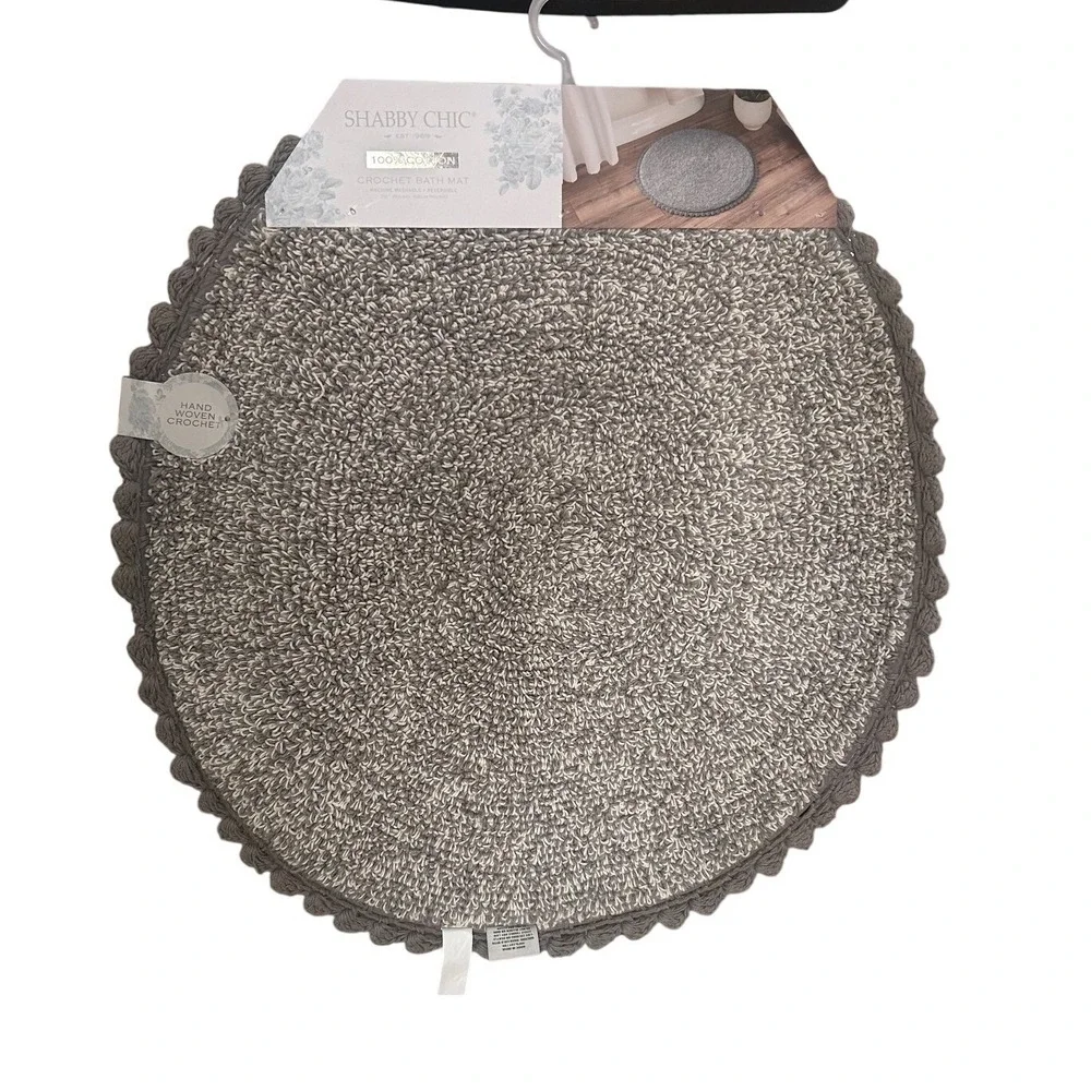 Shabby‎ Chic Grey Cotton Crochet Bath Mat Round 26
